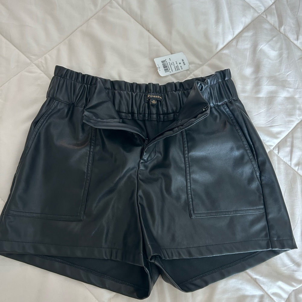 Windsor High Waist Black Faux Leather Shorts
